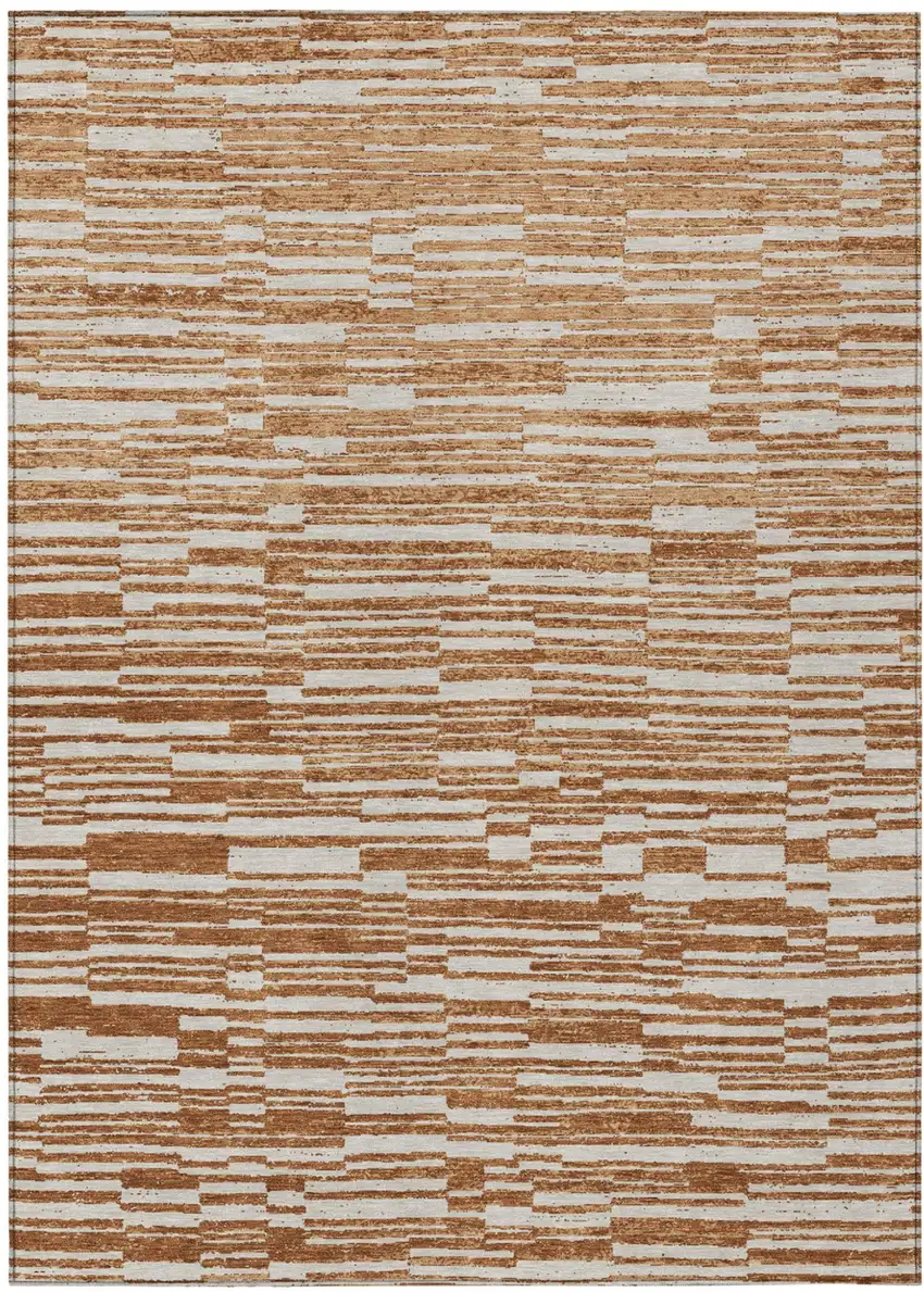 Orange And Beige Striped Washable Indoor Outdoor Area Rug Photo 1