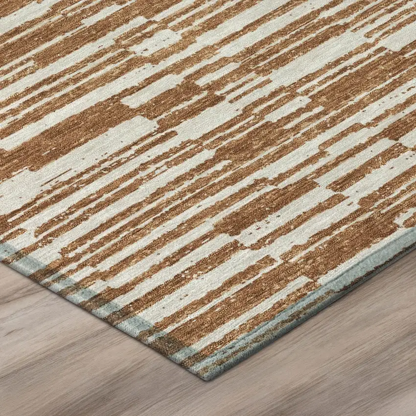 Orange And Beige Striped Washable Indoor Outdoor Area Rug Photo 4
