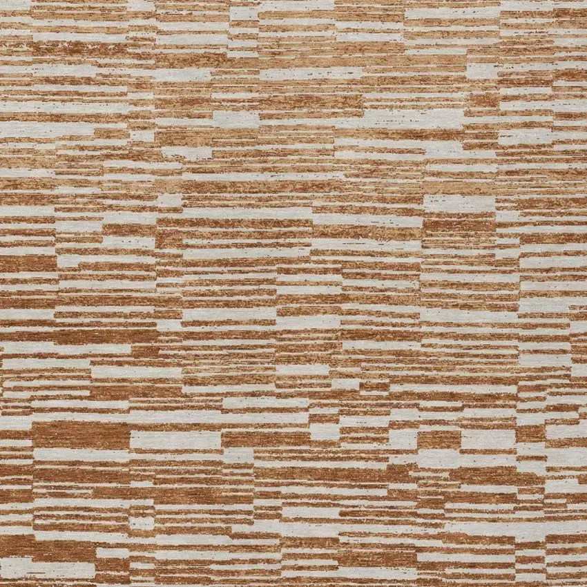 Orange And Beige Striped Washable Indoor Outdoor Area Rug Photo 1