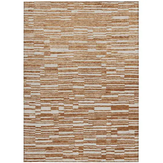 Orange And Beige Striped Washable Indoor Outdoor Area Rug Photo 3