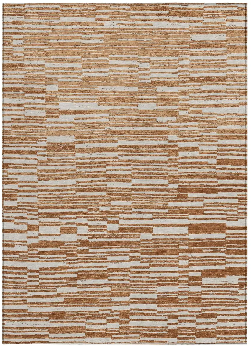 Orange And Beige Striped Washable Indoor Outdoor Area Rug Photo 3