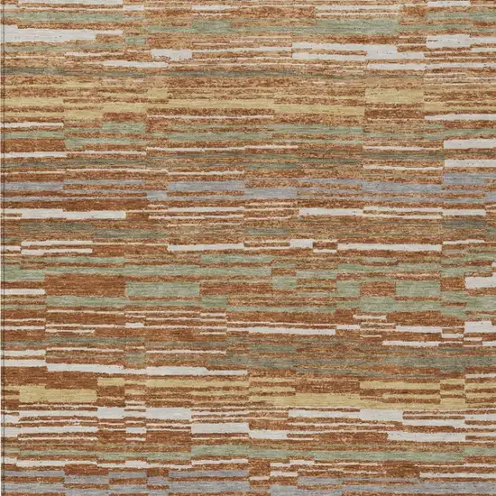 Orange And Beige Striped Washable Indoor Outdoor Area Rug Photo 2