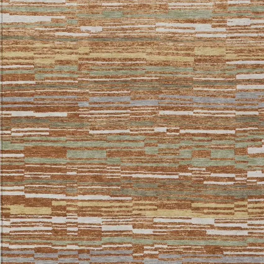 Orange And Beige Striped Washable Indoor Outdoor Area Rug Photo 2