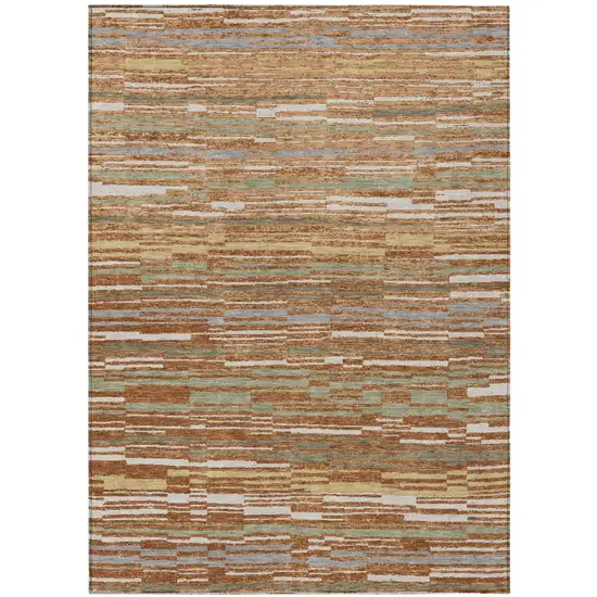 Orange And Beige Striped Washable Indoor Outdoor Area Rug Photo 1