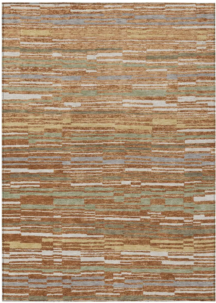 Orange And Beige Striped Washable Indoor Outdoor Area Rug Photo 1