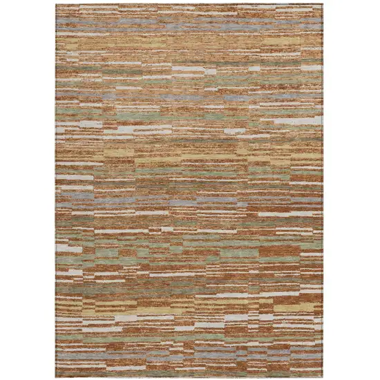 Orange And Beige Striped Washable Indoor Outdoor Area Rug Photo 3