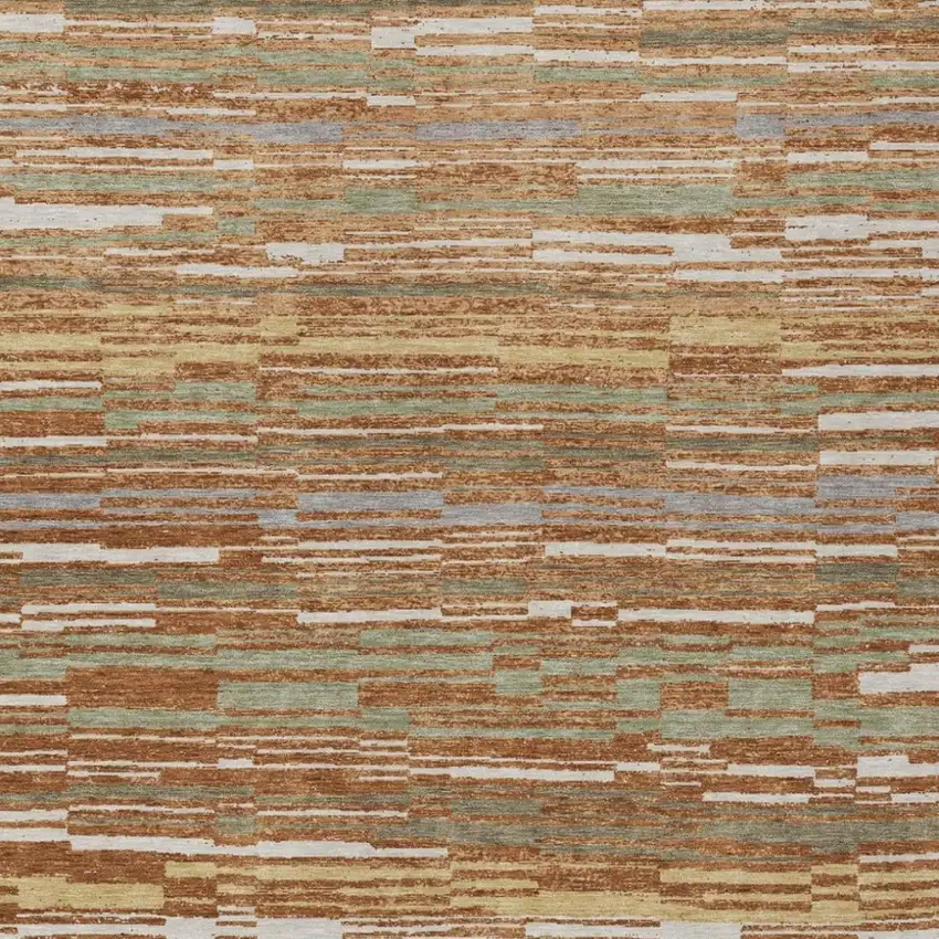 Orange And Beige Striped Washable Indoor Outdoor Area Rug Photo 1