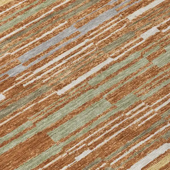 Orange And Beige Striped Washable Indoor Outdoor Area Rug Photo 5