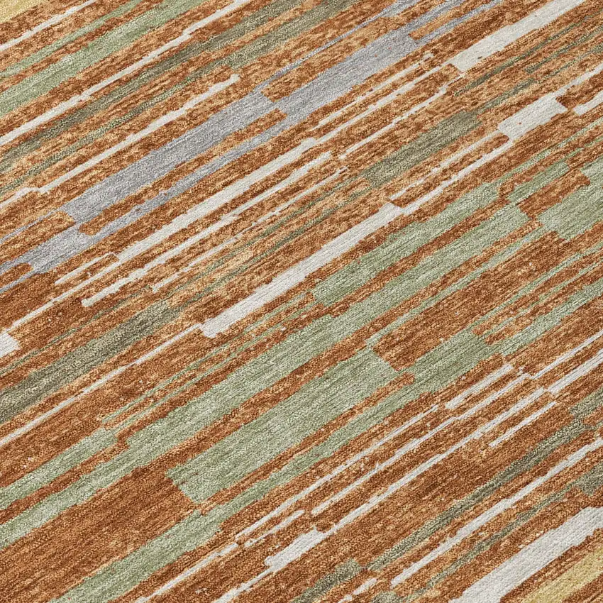 Orange And Beige Striped Washable Indoor Outdoor Area Rug Photo 5