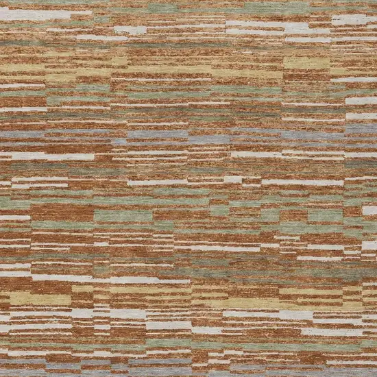 Orange And Beige Striped Washable Indoor Outdoor Area Rug Photo 2