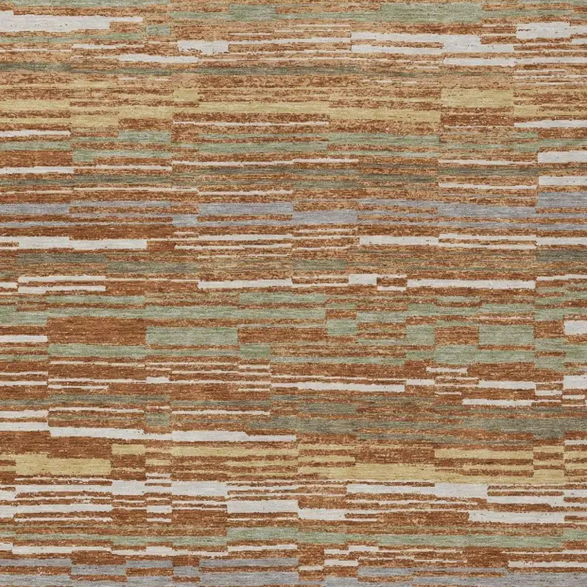 Orange And Beige Striped Washable Indoor Outdoor Area Rug Photo 2