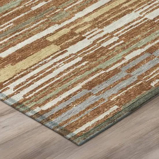 Orange And Beige Striped Washable Indoor Outdoor Area Rug Photo 4