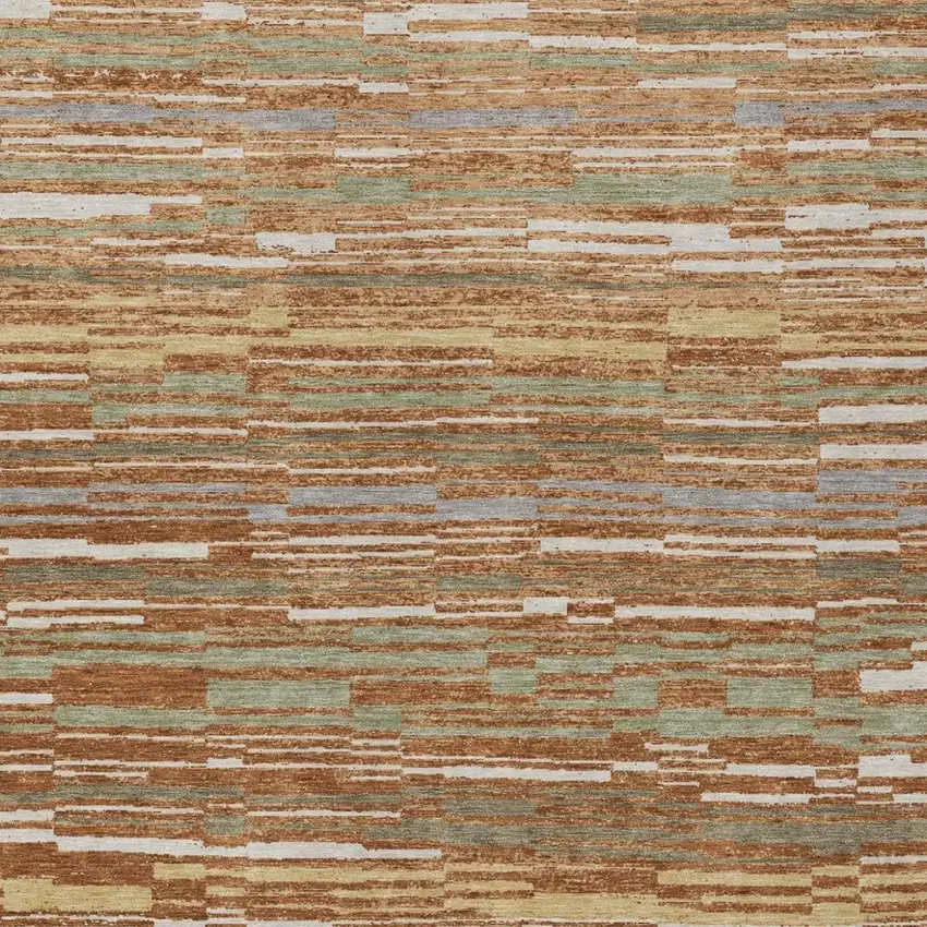 Orange And Beige Striped Washable Indoor Outdoor Area Rug Photo 3