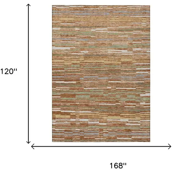 Orange And Beige Striped Washable Indoor Outdoor Area Rug Photo 6