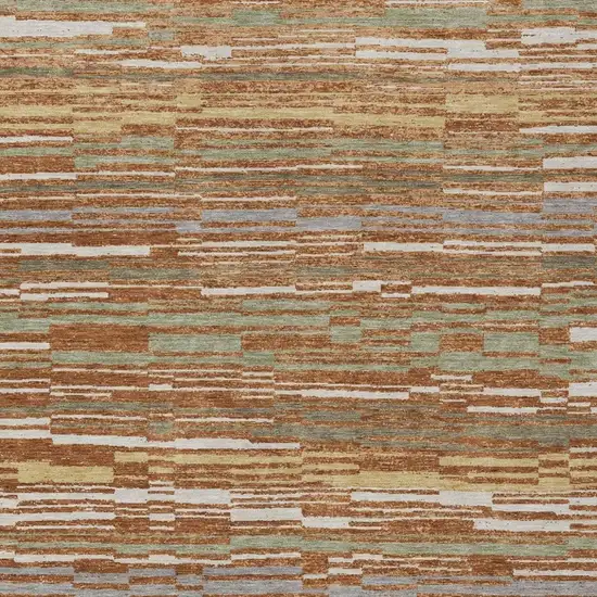 Orange And Beige Striped Washable Indoor Outdoor Area Rug Photo 2