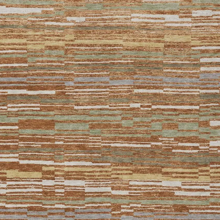 Orange And Beige Striped Washable Indoor Outdoor Area Rug Photo 2