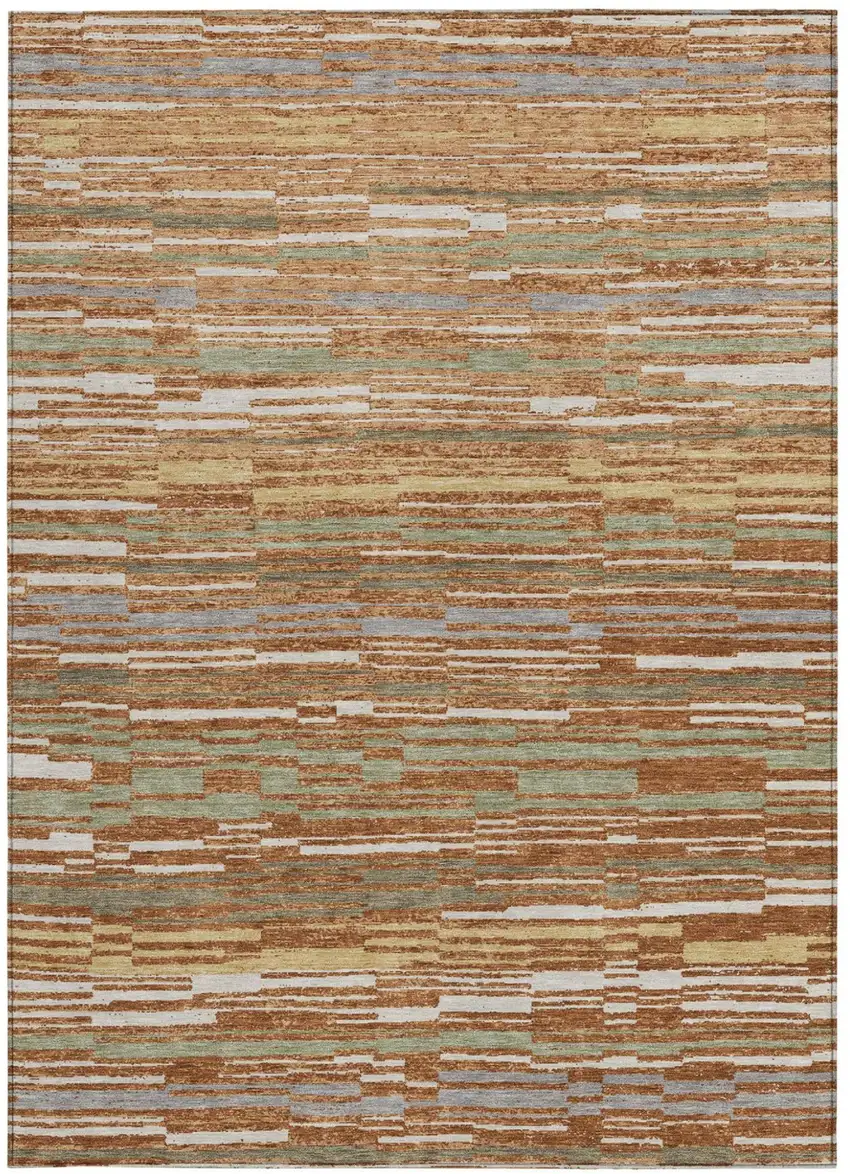 Orange And Beige Striped Washable Indoor Outdoor Area Rug Photo 3