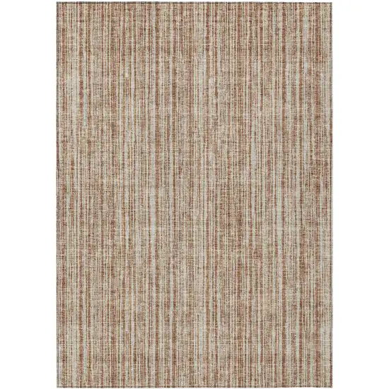 Orange And Beige Striped Washable Indoor Outdoor Area Rug Photo 2