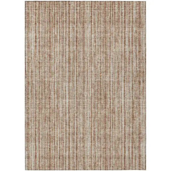 Orange And Beige Striped Washable Indoor Outdoor Area Rug Photo 2