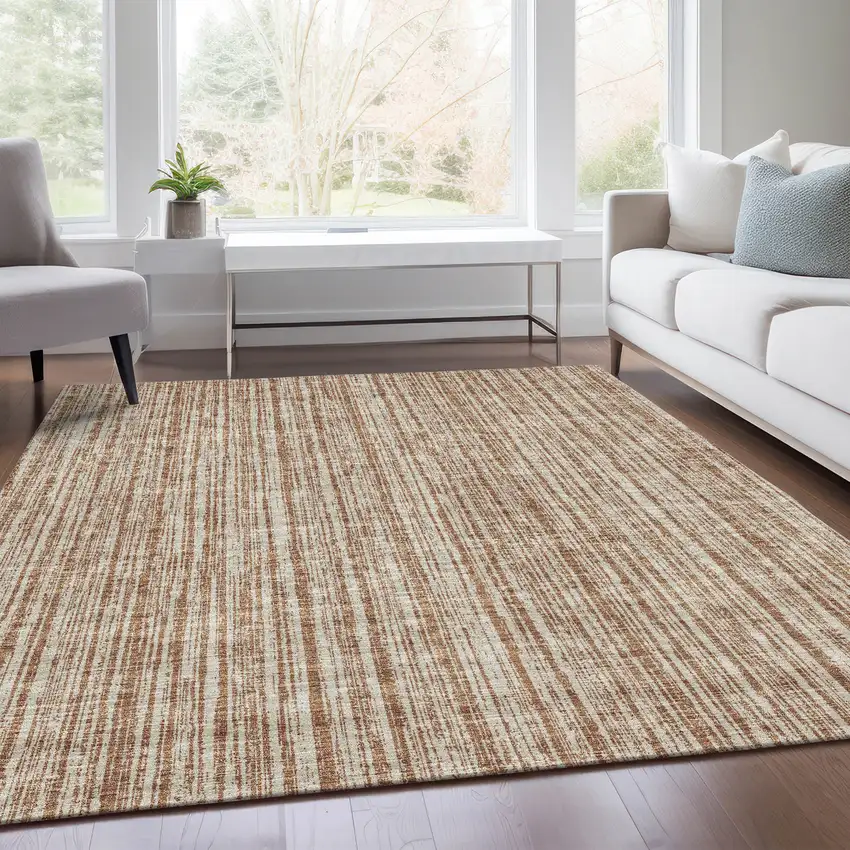 Orange And Beige Striped Washable Indoor Outdoor Area Rug Photo 8