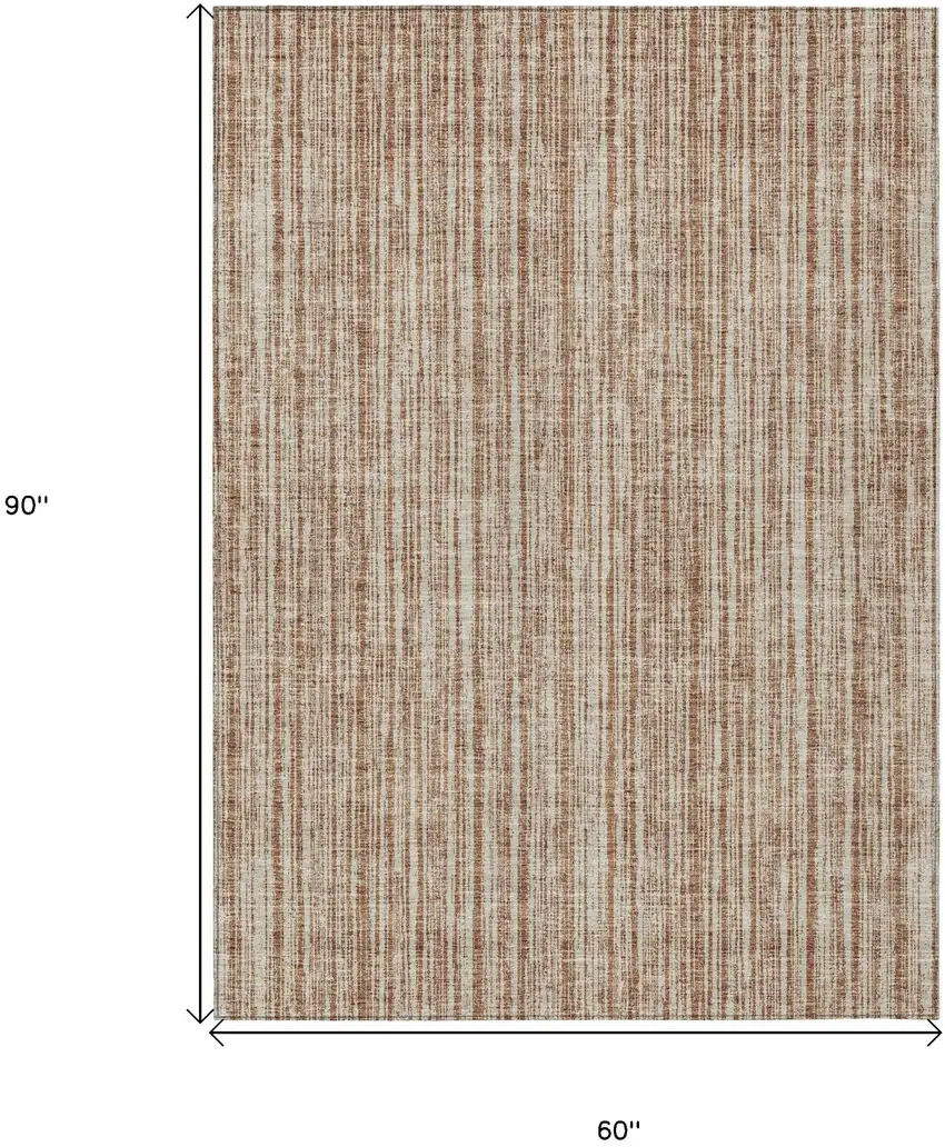 Orange And Beige Striped Washable Indoor Outdoor Area Rug Photo 3