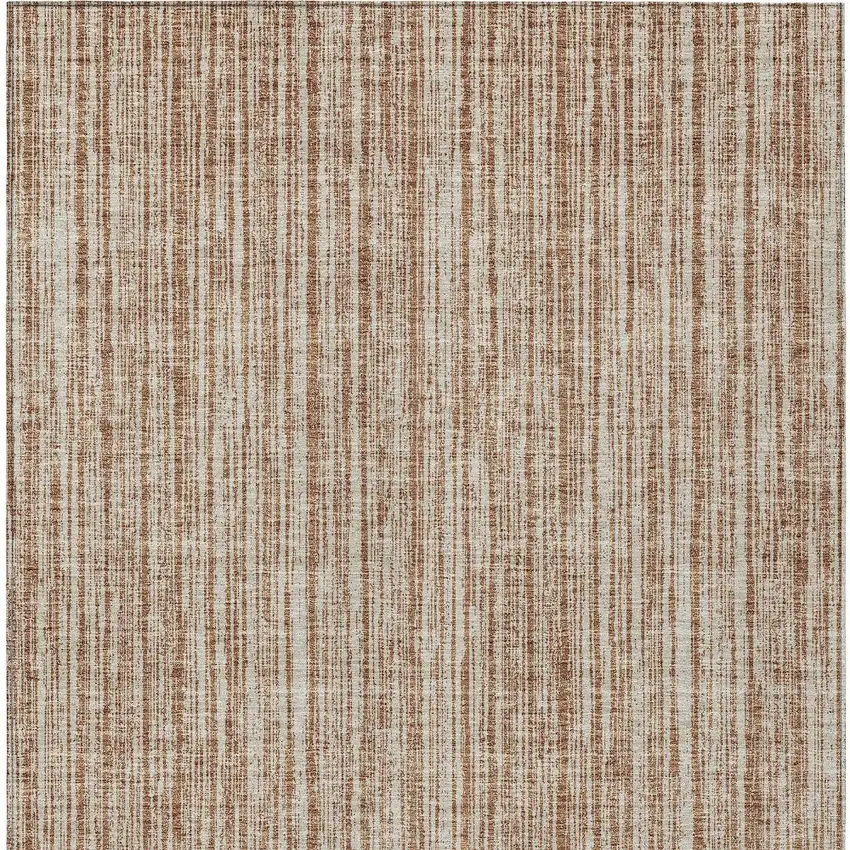 Orange And Beige Striped Washable Indoor Outdoor Area Rug Photo 5