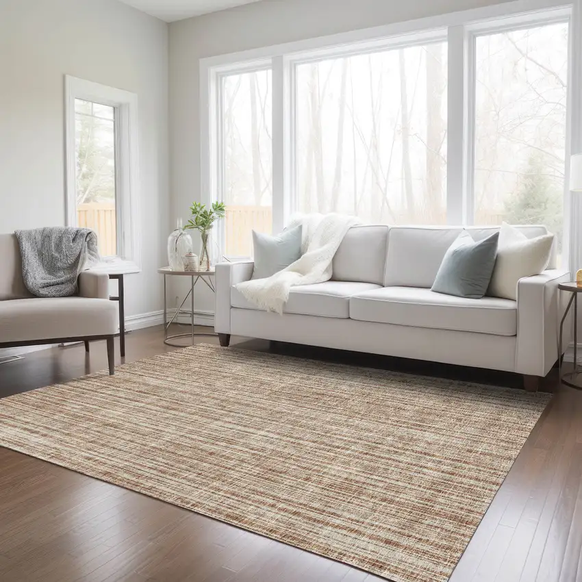 Orange And Beige Striped Washable Indoor Outdoor Area Rug Photo 8