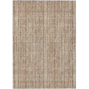 Photo of Orange And Beige Striped Washable Indoor Outdoor Area Rug