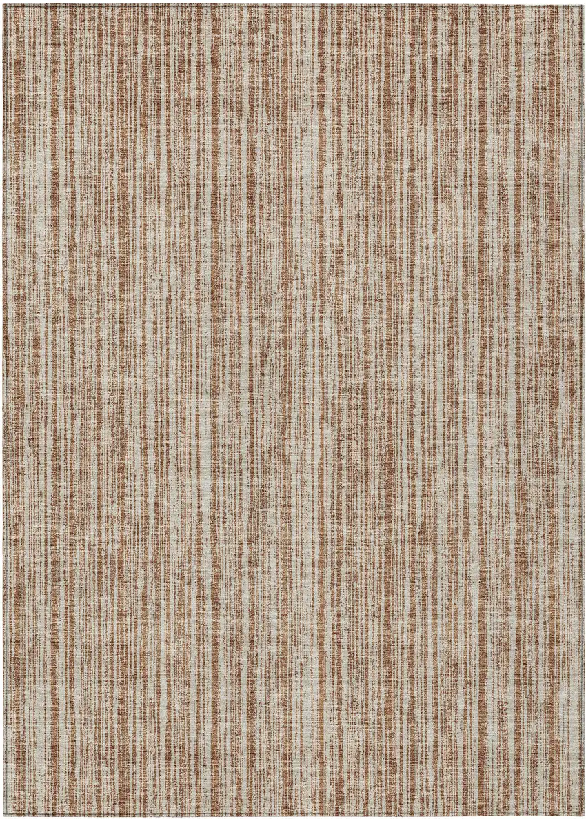 Orange And Beige Striped Washable Indoor Outdoor Area Rug Photo 1
