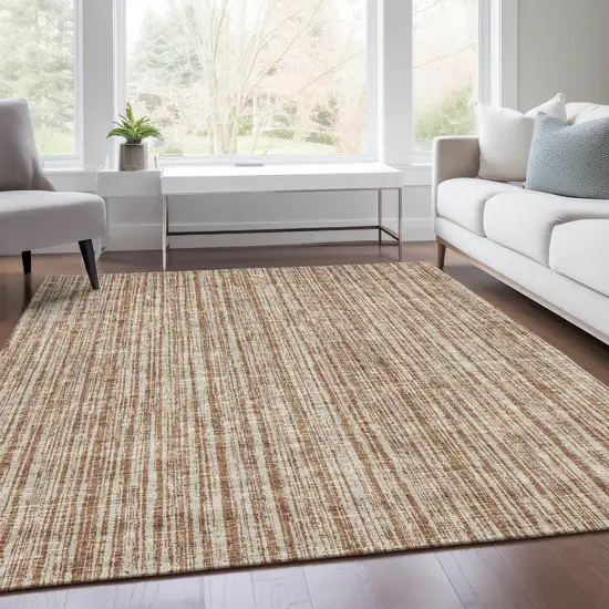 Orange And Beige Striped Washable Indoor Outdoor Area Rug Photo 7