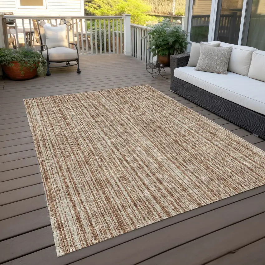 Orange And Beige Striped Washable Indoor Outdoor Area Rug Photo 9