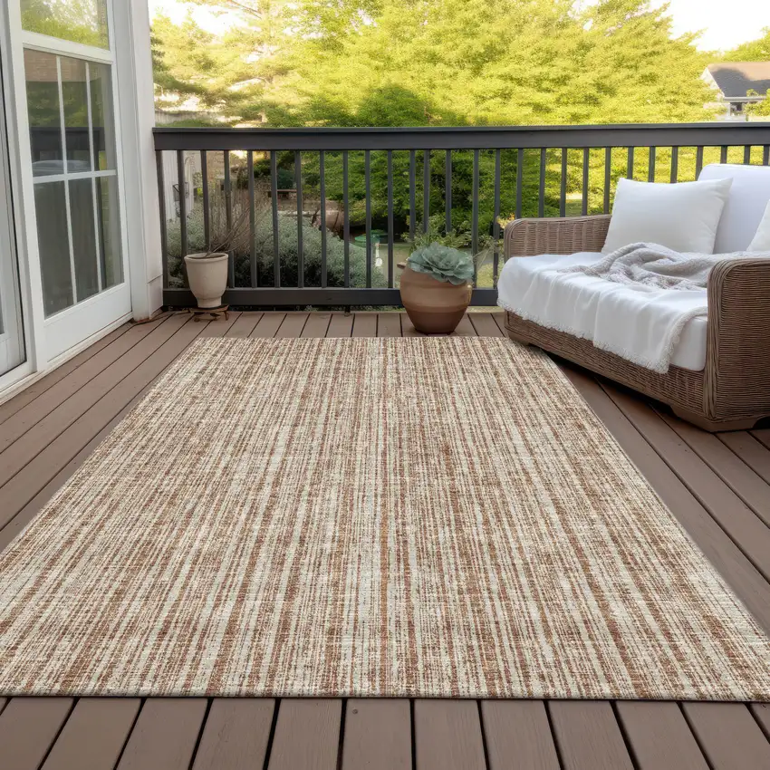 Orange And Beige Striped Washable Indoor Outdoor Area Rug Photo 6