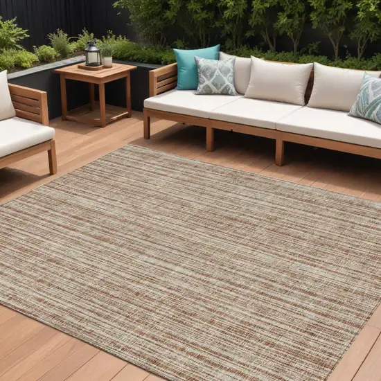 Orange And Beige Striped Washable Indoor Outdoor Area Rug Photo 1