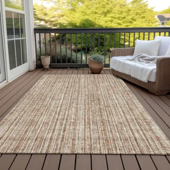 Orange And Beige Striped Washable Indoor Outdoor Area Rug Photo 6