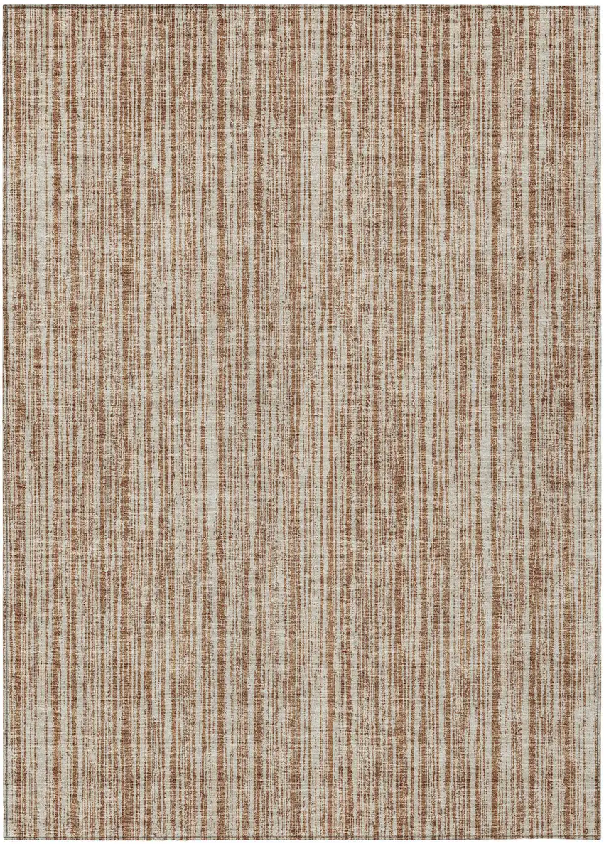 Orange And Beige Striped Washable Indoor Outdoor Area Rug Photo 1