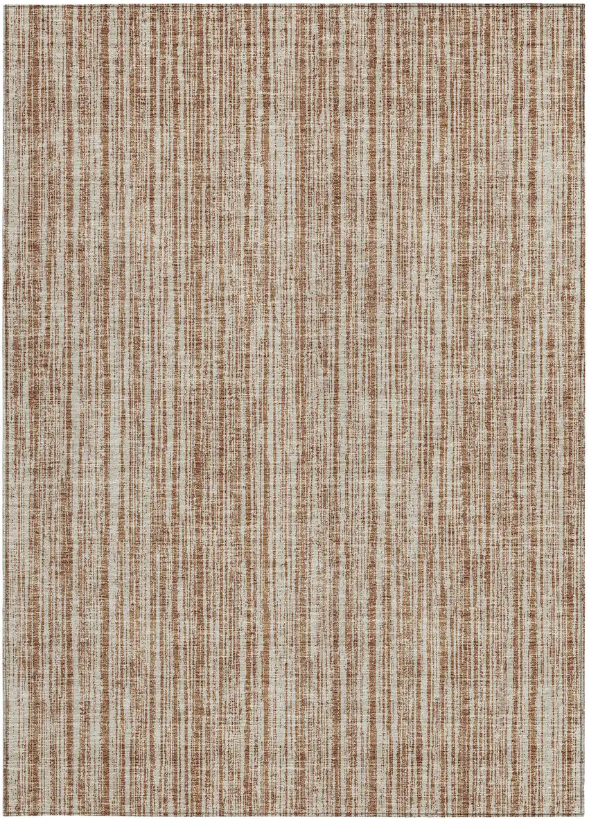Orange And Beige Striped Washable Indoor Outdoor Area Rug Photo 5