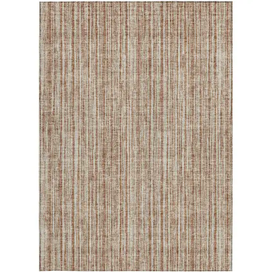 Orange And Beige Striped Washable Indoor Outdoor Area Rug Photo 5