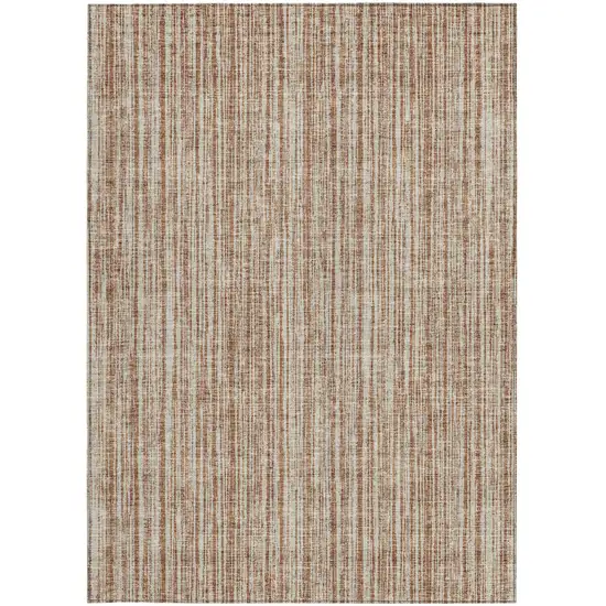 Orange And Beige Striped Washable Indoor Outdoor Area Rug Photo 5