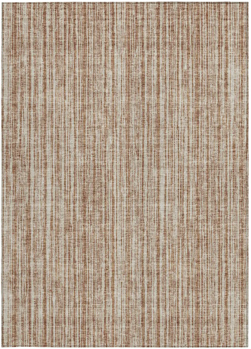 Orange And Beige Striped Washable Indoor Outdoor Area Rug Photo 5