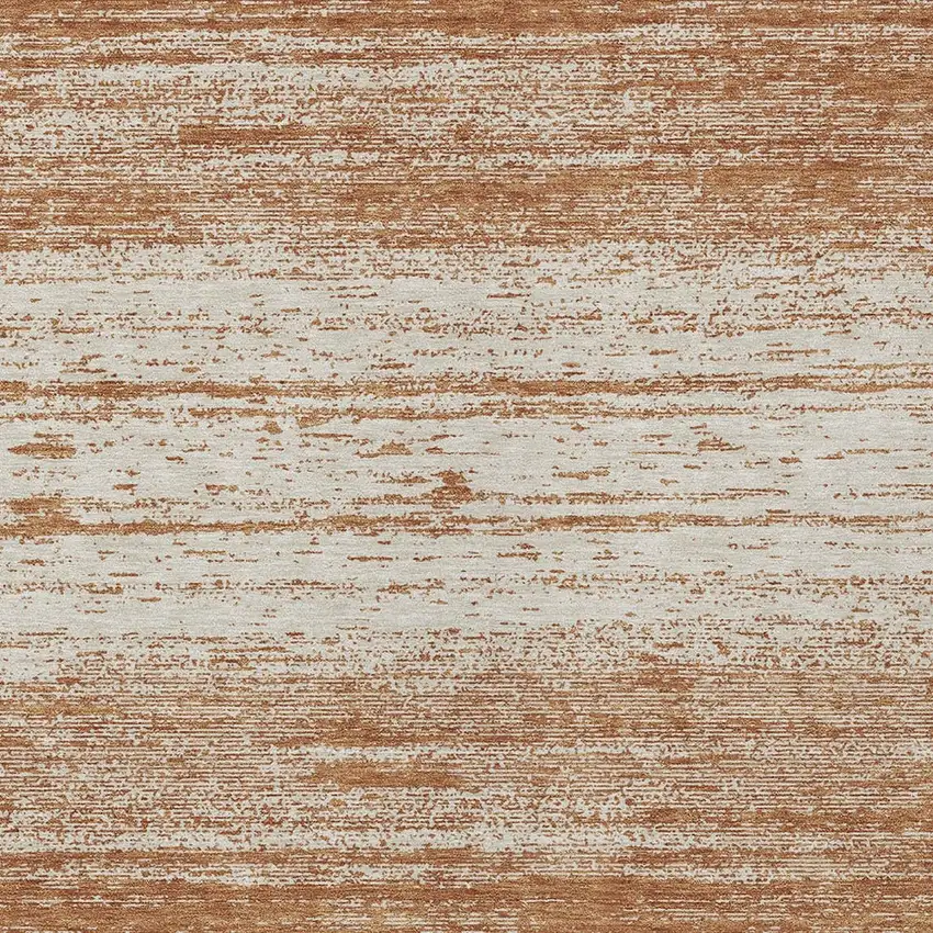 Orange And Beige Striped Washable Indoor Outdoor Area Rug Photo 6