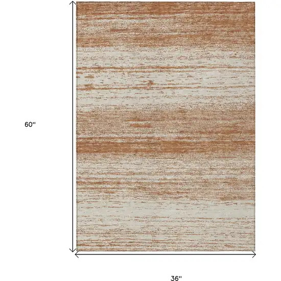 Orange And Beige Striped Washable Indoor Outdoor Area Rug Photo 3