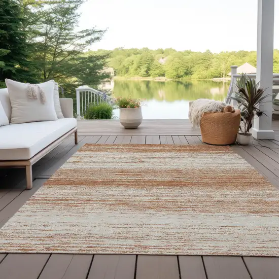 Orange And Beige Striped Washable Indoor Outdoor Area Rug Photo 8