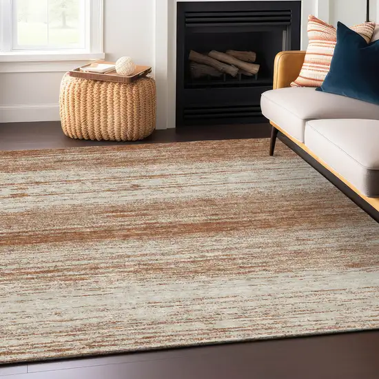 Orange And Beige Striped Washable Indoor Outdoor Area Rug Photo 7