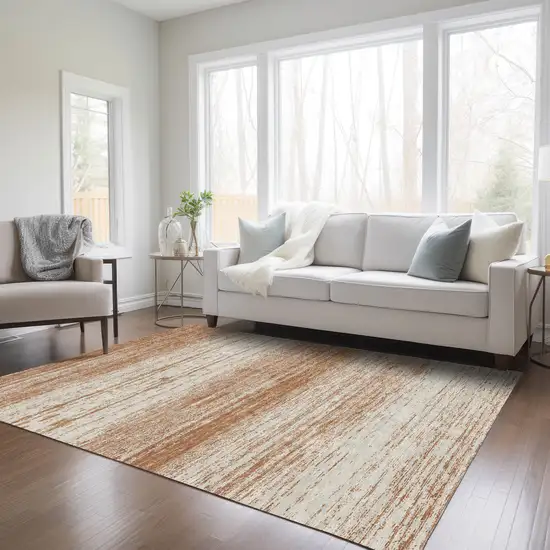 Orange And Beige Striped Washable Indoor Outdoor Area Rug Photo 9
