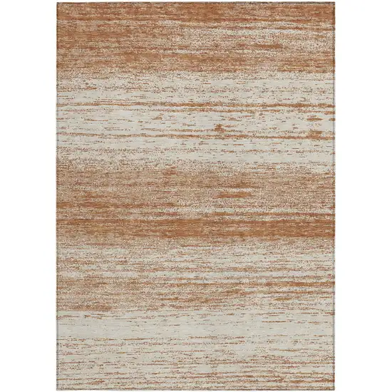 Orange And Beige Striped Washable Indoor Outdoor Area Rug Photo 6