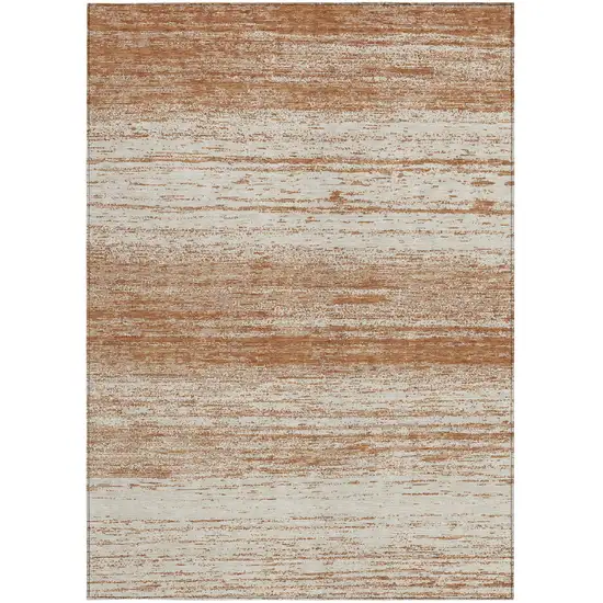 Orange And Beige Striped Washable Indoor Outdoor Area Rug Photo 6