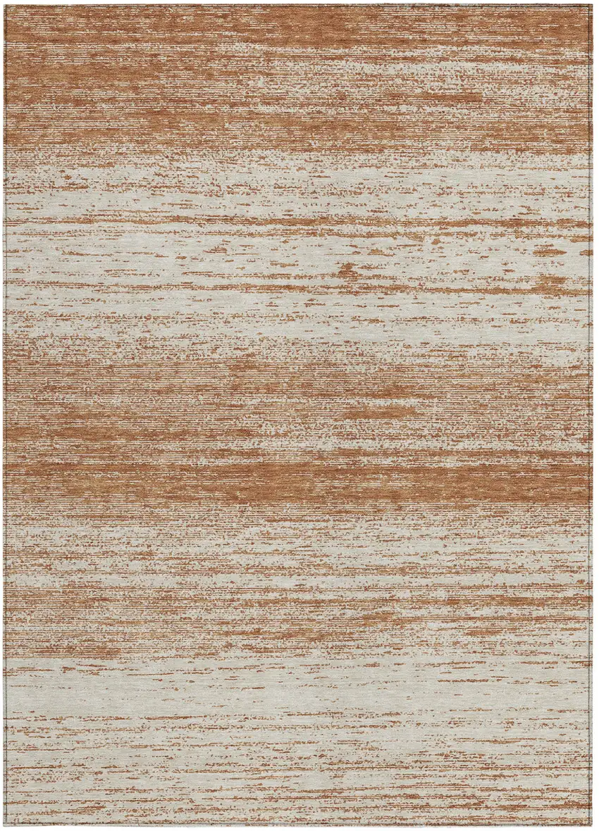 Orange And Beige Striped Washable Indoor Outdoor Area Rug Photo 6