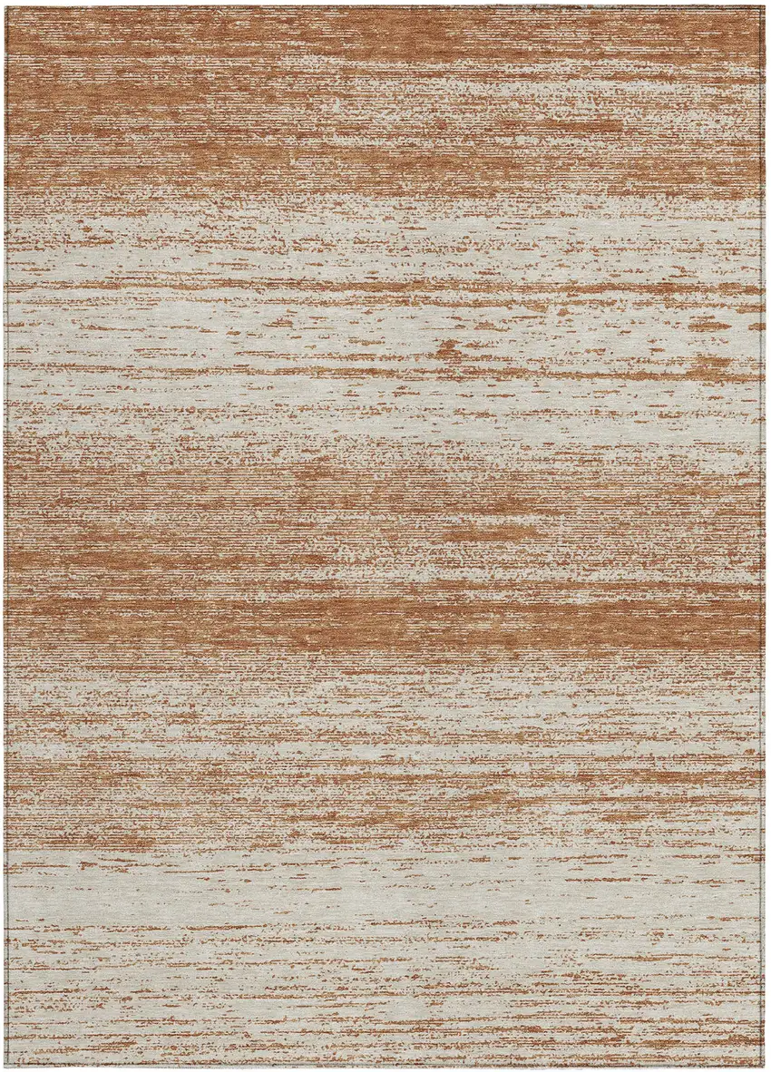 Orange And Beige Striped Washable Indoor Outdoor Area Rug Photo 6