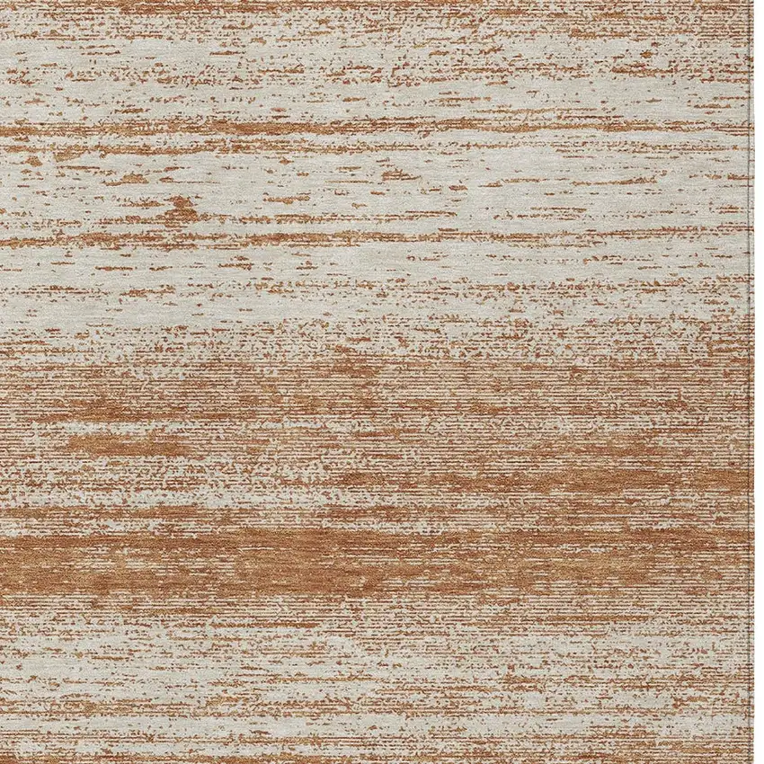 Orange And Beige Striped Washable Indoor Outdoor Area Rug Photo 6