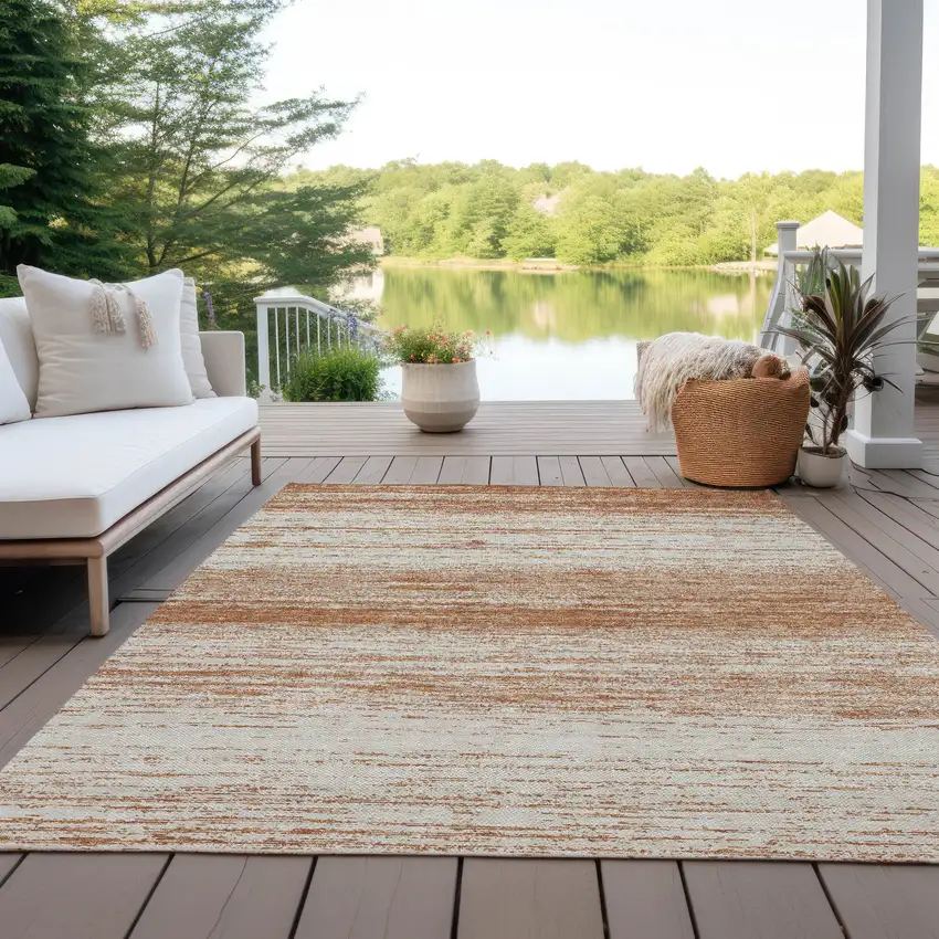 Orange And Beige Striped Washable Indoor Outdoor Area Rug Photo 9